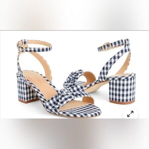 Gingham Block Heel Sandals 7.5 New Womens Draper James Picnic Retro Shoes Heels